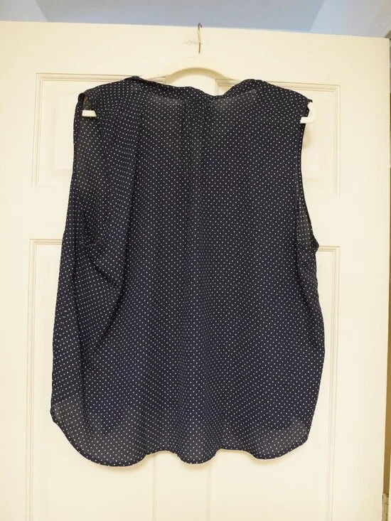 J.Crew Fac2X Navy White Polka Dot Sleeveless Button Tie Front Blouse - Picture 4 of 4
